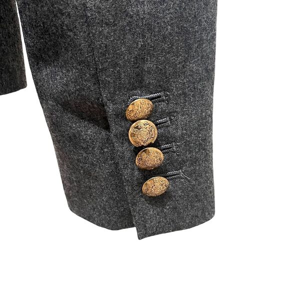 J. Crew Blazer Womens sz 2 Gray 100% Wool Jacket Gold Crest Buttons - Picture 5 of 7
